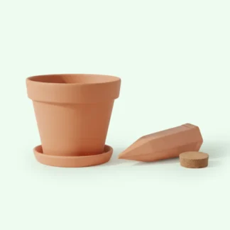 Kit maceta con platillo y cono de autorriego de terracota